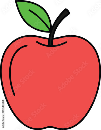 Simple red apple fruit icon with green leaf and stem for healthy eating and nutrition