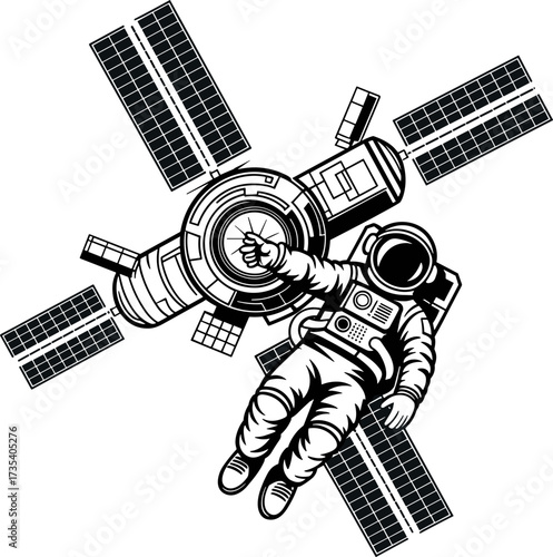 An astronaut in a spacesuit floats in orbit outside a space station adorned with expansive solar panels illustrating humanity's reach into the cosmos and the future of space exploration