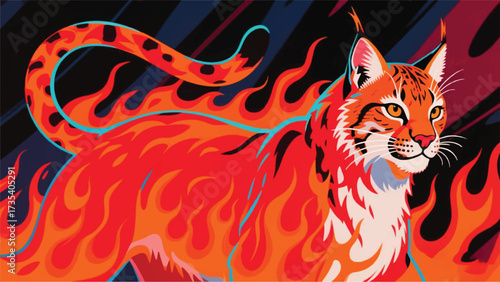 Fire Lynx Illustrator Artwork Banner Background Design Template 