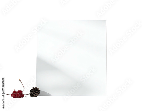 A white rectangular object with a soft light and botanical elements in front