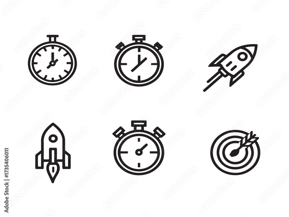Fototapeta premium Stylish vector design of six time forward minimalist icons in clean line art style