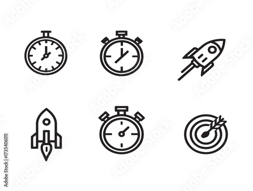 Stylish vector design of six time forward minimalist icons in clean line art style