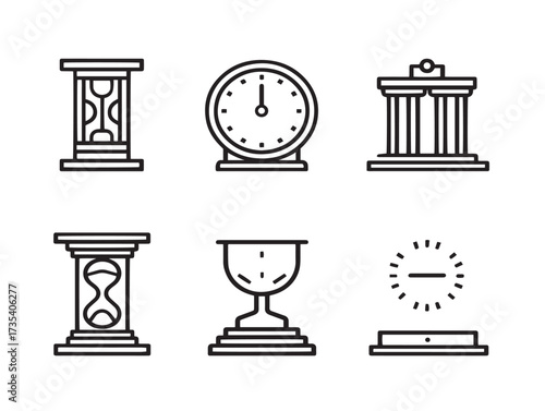 Past time minimalist vector icons with six elegant stock line art variations