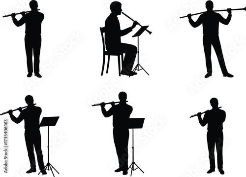 Silhouette people fishing, sitting and standing anglers, fishing rod posture, outdoor activity,