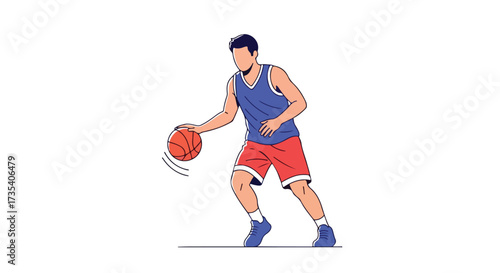 Basketball player dribbling the ball vector illustration for sports activity and healthy lifestyle showing agility coordination and teamwork on