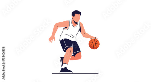 Dynamic basketball player dribbling with focus and determination isolated on white background showcasing athletic prowess and skill