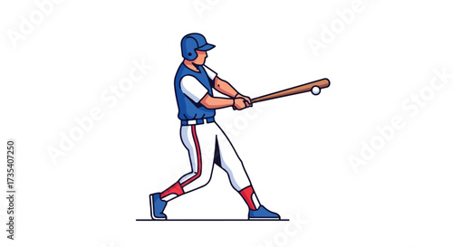 Vector graphic illustration featuring a stylized baseball batter swinging a bat during a game on a clean white background showcasing athleticism 98