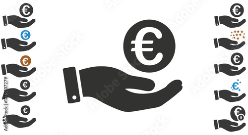 Hand holding a Euro coin, financial transaction, commerce, currency exchange, illustration