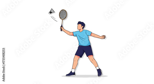 Dynamic badminton action illustration capturing a player smashing the shuttlecock during an energetic game with skill and precision