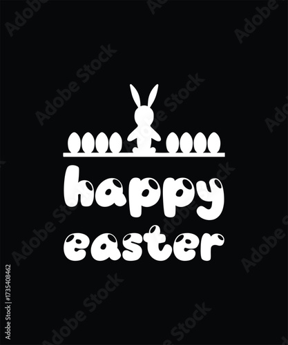 Happy easter text with bunny and eggs silhouette on black background