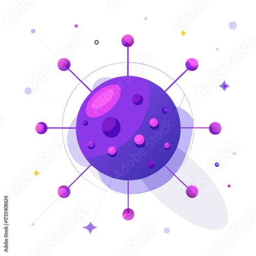 Purple Gradient Virus Cell with Spike Proteins and Molecular Structure Vector Illustration