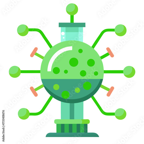 Laboratory Virus in Glass Flask with Molecular Connections for Medical Research Vector Illustration