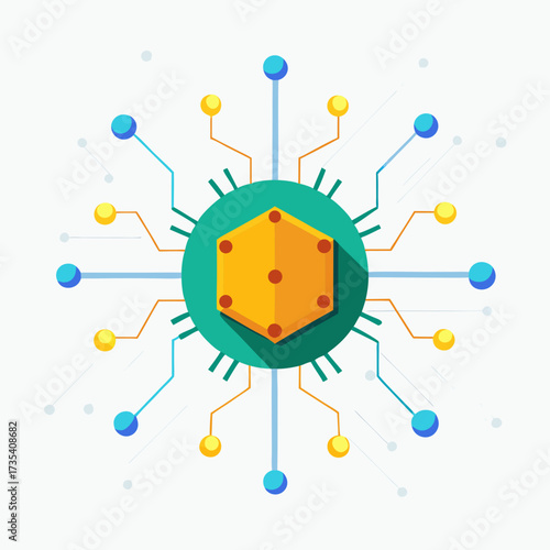 Coronavirus Cell Structure with Network Connections and Molecular Links Vector Illustration