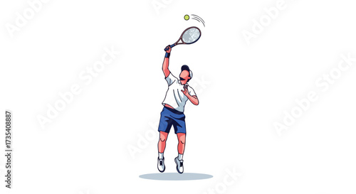 Dynamic tennis player illustration executing a serve with power and precision depicted on a clean white background for action imagery