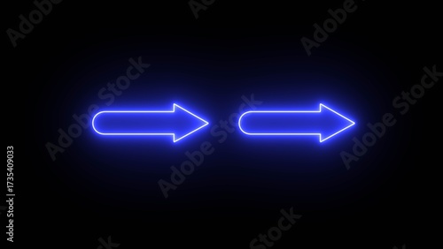 Glowing neon arrow right side going and right side stop signal concept. direction right and right arrow icon illustration.