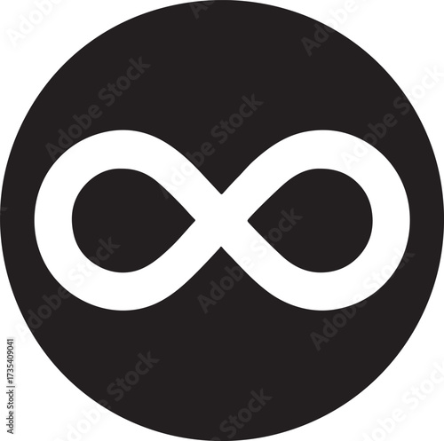 Infinity loop inside circle badge silhouette, symbol of unity, eternity, and endless design.
