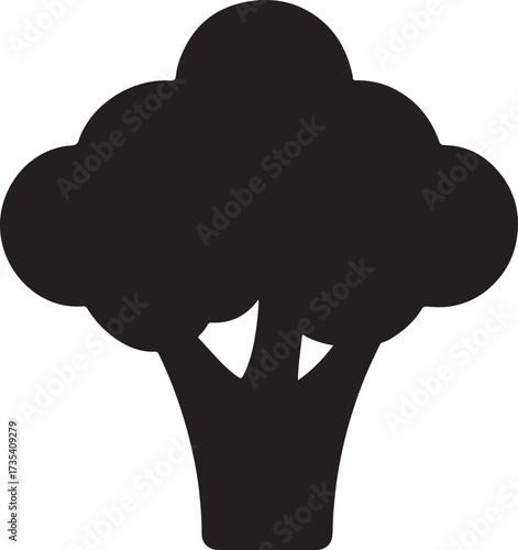 Broccoli vegetable icon silhouette, healthy green food symbol for nutrition and natural diet.