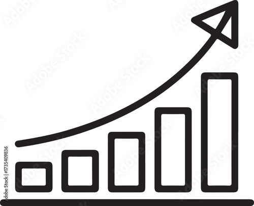 Simple hand drawn bar chart with upward trending arrow showing growth