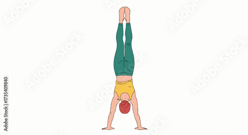 Handstand posture illustration symbolizing bodyweight strength, equilibrium, and fitness routine demonstration on a light background with a casual