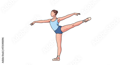 Graceful Ballet Dancer Poised in Attitude Position against White Background, Demonstrating Balance and Elegance with Artistic Flair