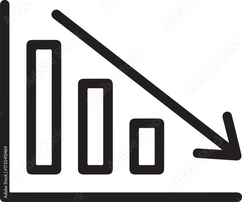 Simple bar chart showing downward trend with arrow icon