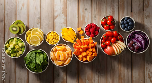 Enjoy a stunning vibrant array of fresh, colorful fruits and vegetables for a healthy, nutritious lifestyle
