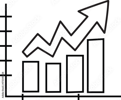 Hand drawn bar chart with upward trend arrow indicating growth and success