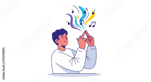 Abstract representation of musical expression and creative thought coming from an individual artistic creation