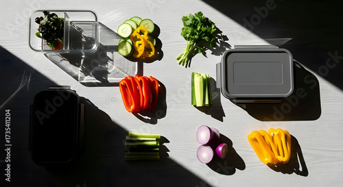 Vibrant fresh vegetables meticulously prepped for delicious, healthy lunchboxes, promoting nutritious eating.