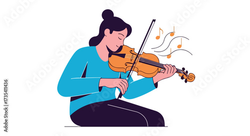 Elegant violinist passionately playing a melodic tune in a serene performance atmosphere conveying the dedication to artistic expression and