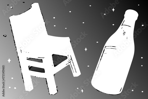Silhouette of a chair and a bottle with stars