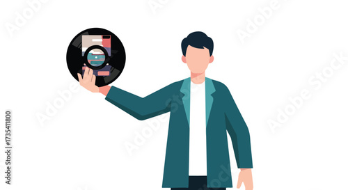Elegant figure displaying vinyl record, conveying musical passion and collection hobby appreciation in modern era aesthetic illustration
