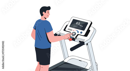 Man Adjusting Speed on Treadmill for a Healthy Workout and Focused Fitness Journey, striving for optimal wellness on modern exercise machine