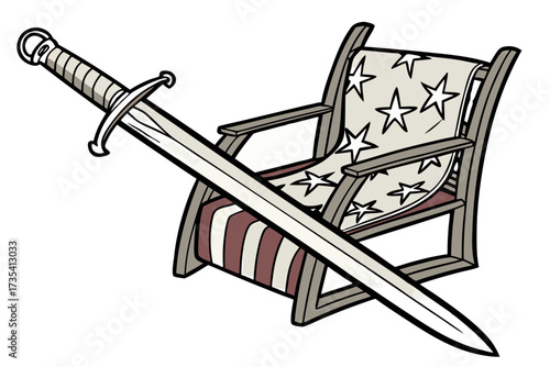 Sword resting on a deck chair