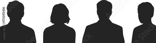 Silhouettes of diverse individuals, anonymous people profile, black shadow heads, identity concept, user avatars, survey participants, social study, diversity, mystery, human shapes, minimal design