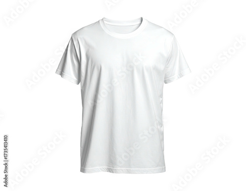 White, crew-neck t-shirt isolated on a black background, showing front view