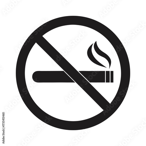 Black and White No Smoking Sign with Cigarette and Smoke on White Background smoking ban prohibition