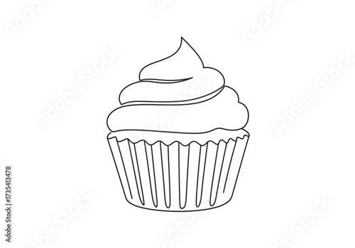 A delightful cupcake, its simple yet elegant design a swirl of creamy frosting