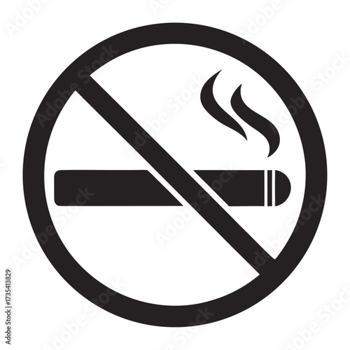 Black and white no smoking icon with a cigarette and smoke on a white background prohibition forbidden