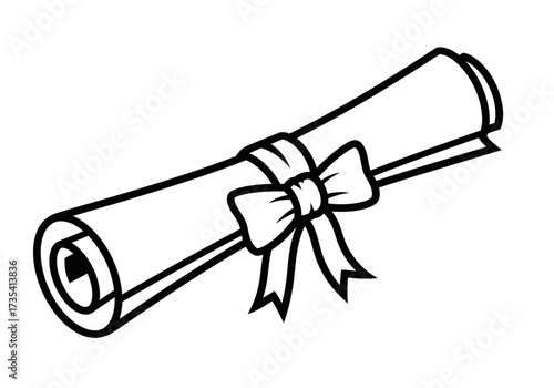 Scroll document is a symbol of knowledge, education, graduation, achievement a ribbon bow