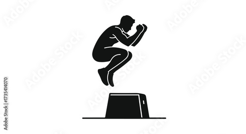 Silhouette of a person performing a box jump showcasing fitness training and plyometric exercise technique with minimalist design and style