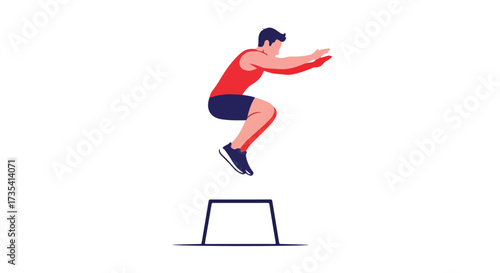 Athletic man performing box jump exercise with determination and energy showcasing strength and athleticism representing fitness routines in
