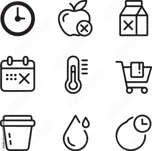 Nine food expiry date tracking icons with transparent background food safety icons