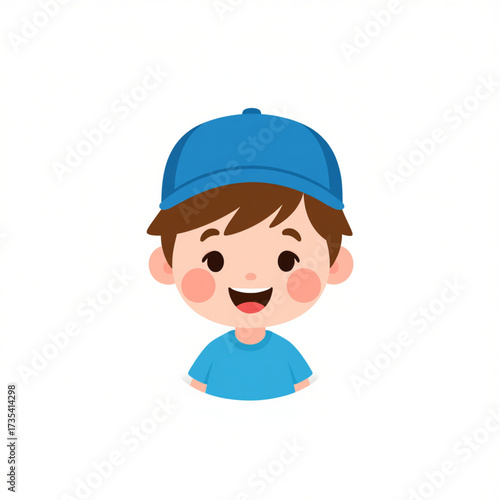Cute Flat Vector Icon of a Playful Boy Wearing a Cap and Smiling Isolated on White