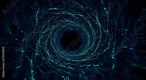 Stunning digital data tunnel with vibrant blue light trails for futuristic tech and sci-fi projects