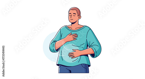 Person practicing diaphragmatic breathing and relaxation to reduce anxiety and stress in daily life through simple mindfulness exercises for wellness