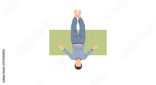 Illustration of a man in pajamas in Legs-Up-the-Wall yoga pose for relaxation technique