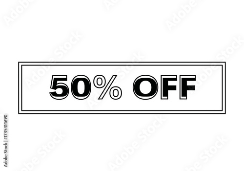 Fifty percent off sale banner, a promotional badge for advertising marketing campaigns a discount
