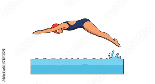Female swimmer dives elegantly into the pool, creating a dynamic splash as she begins her aquatic journey demonstrating dedication