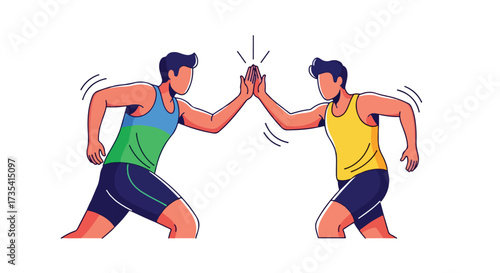 Athletes celebrating success with a high five, symbolizing teamwork and accomplishment after intense training session during sports event